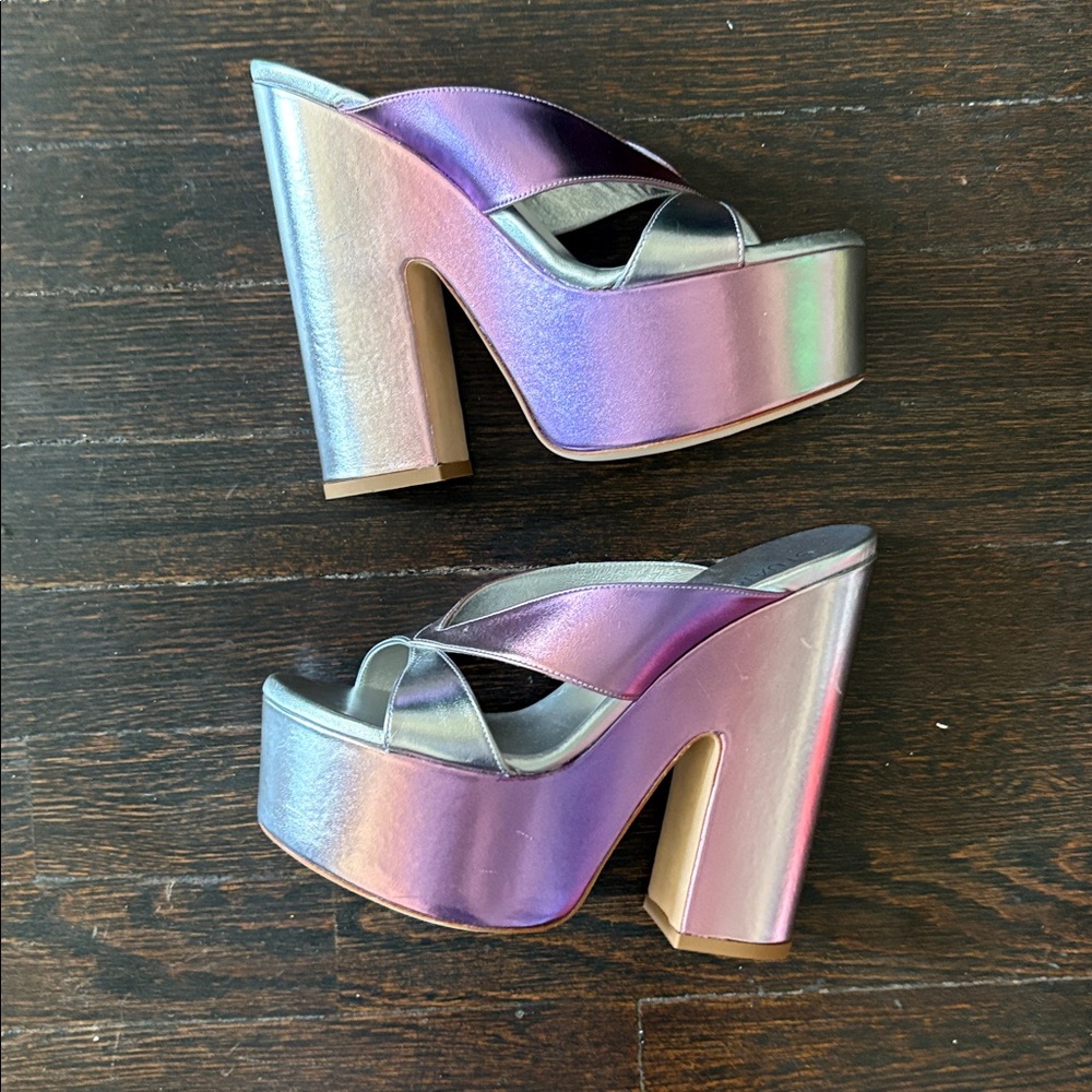 Stuart Weitzman Miami SOHIGH platform slide in Lilac metallic size 8 New - Picture 5 of 6